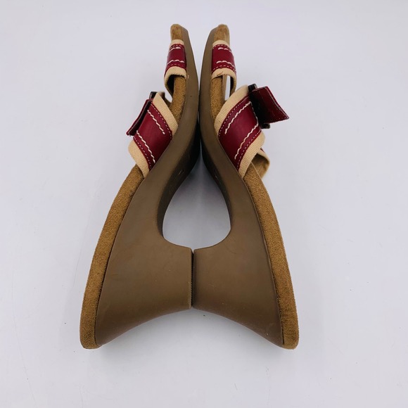 Aerosoles Women Sz 11 Red Beige Wedge Sandals Leather Heel Shoes Comfort Algebra - Picture 7 of 9